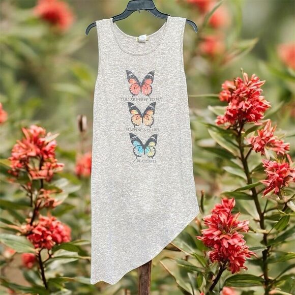 Urban Day Women's Sleeveless Butterfly Graphic Soft Taupe Tunic Top M Whimsy - Picture 1 of 6
